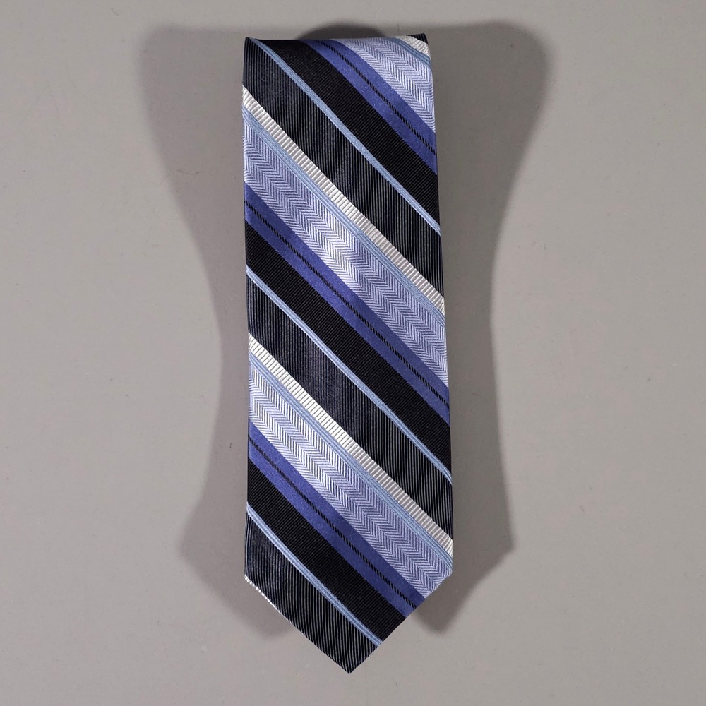 Robert Talbott Studio Tie Mens OS Blue Black Striped Silk Hand Sewn USA